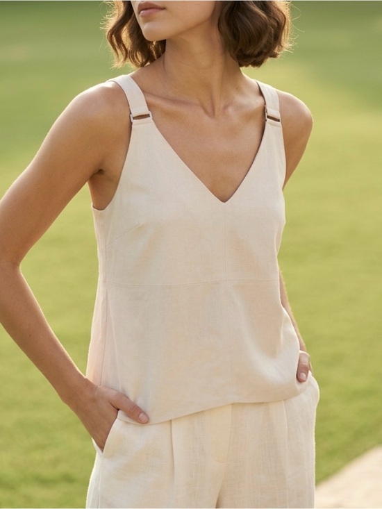 Tops - Suede Cream Color Sleeveless elegant summer  top